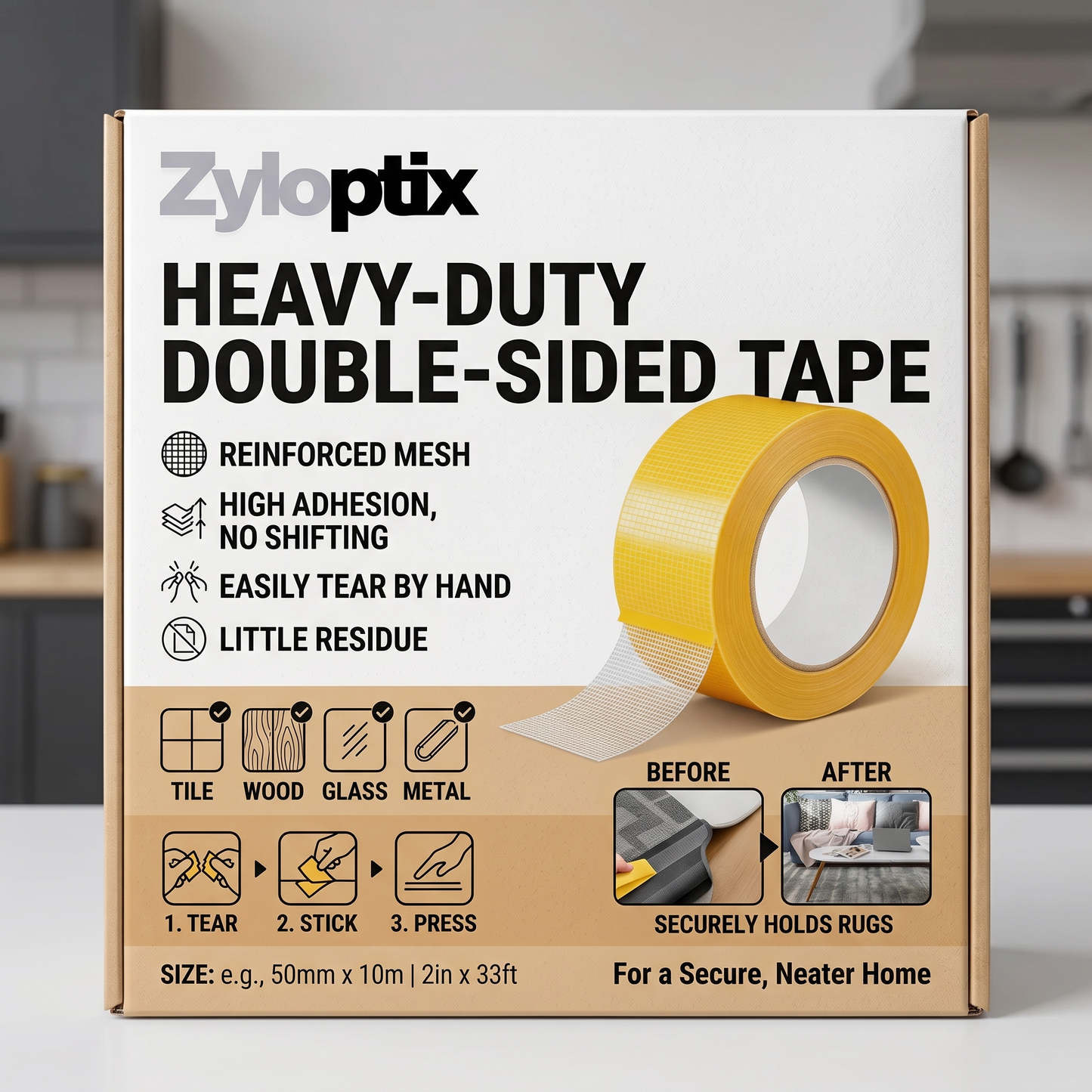 Zyloptix® Heavy-Duty Double-Sided Tape - Strong Adhesive Fix For Quick No-Tool Home Solutions🔧