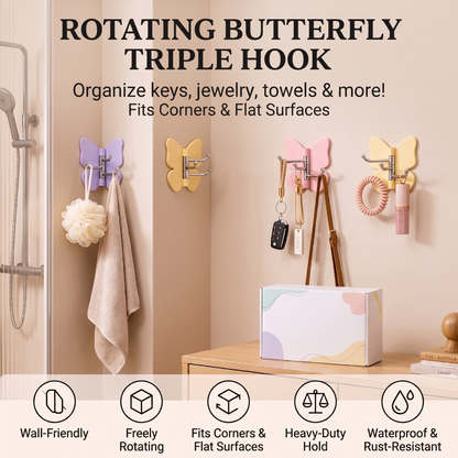 🦋 Avermixon® Rotating Butterfly Triple Hook—Adjustable for Flat Walls & Corners