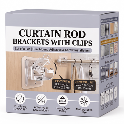 Avermixon® Curtain Rod Brackets with Clips – Transparent Drapery Hooks