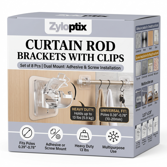 Zyloptix® Curtain Rod Brackets with Clips – Transparent Drapery Hooks