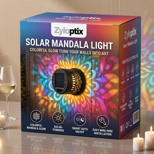 🌞 50% OFF NOW! 🌀Zyloptix® Solar Mandala Light – Stunning Pattern Projection, 2-in-1 Floor & Wall Design & IP65 Waterproof Auto On/Off 🌿