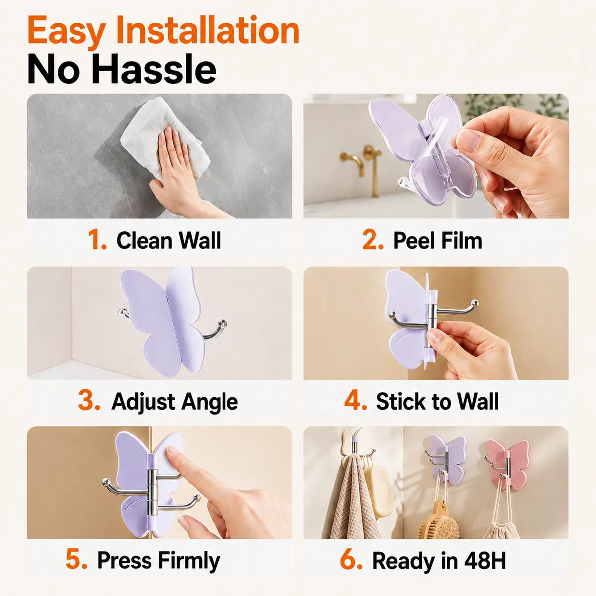 🦋 Zyloptix® Rotating Butterfly Triple Hook—Adjustable for Flat Walls & Corners