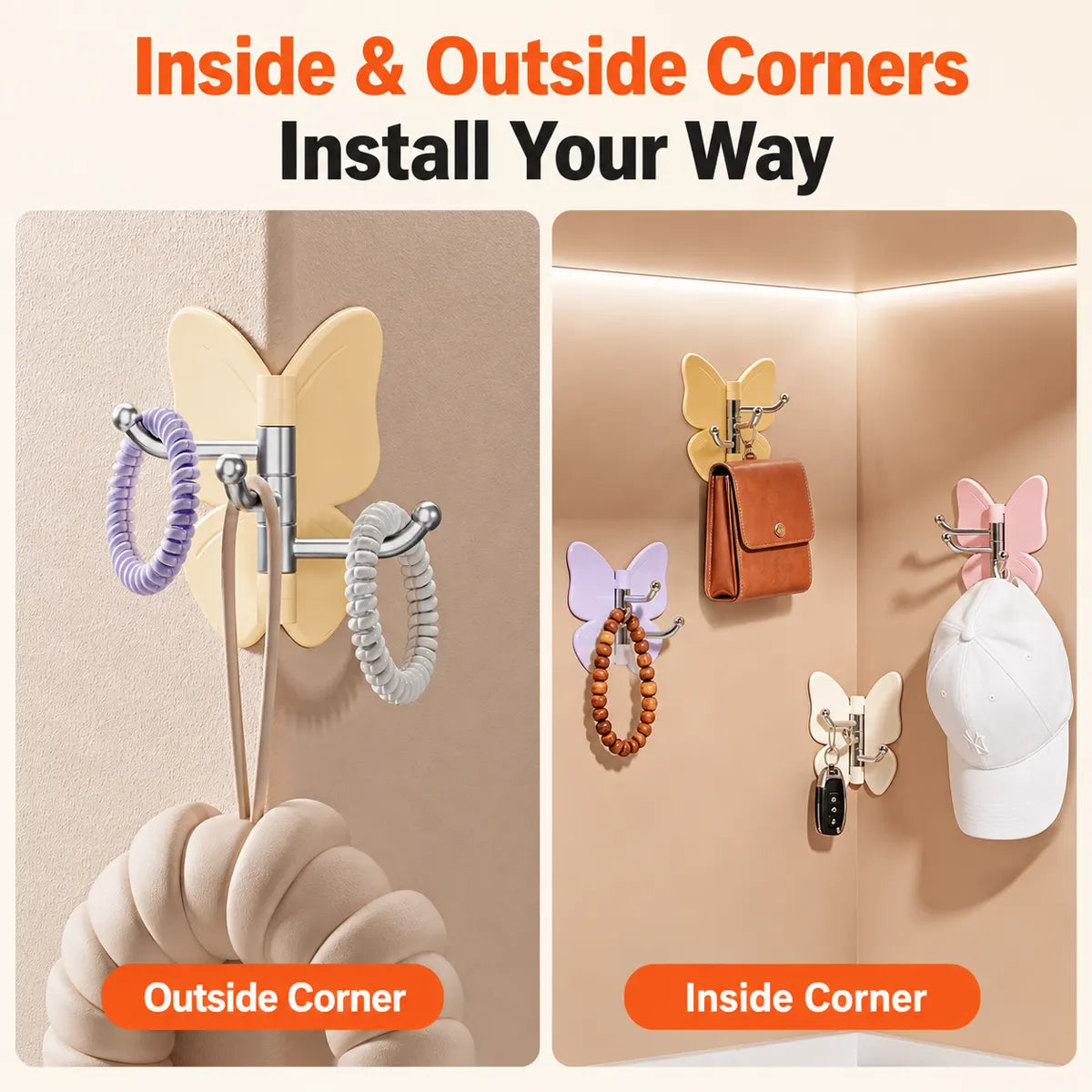 🦋 Zyloptix® Rotating Butterfly Triple Hook—Adjustable for Flat Walls & Corners
